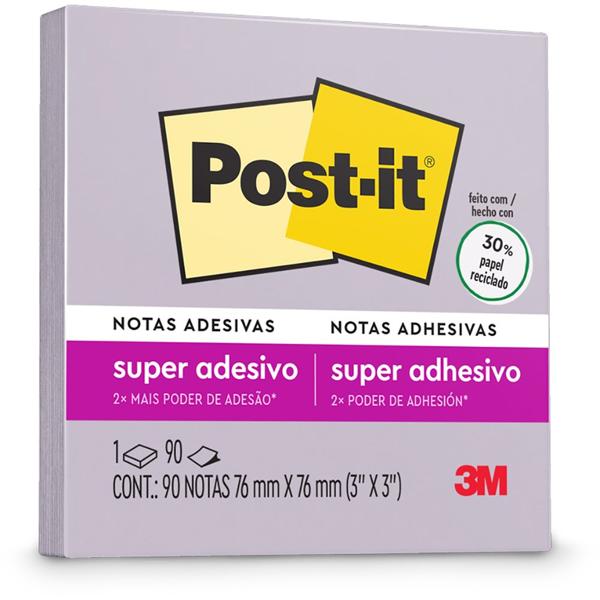 Bloco de Notas Super Adesivas Post-it Lilac 76 mm x 76 mm - 90 folhas - CX 1 UN