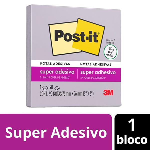 Bloco de Notas Super Adesivas Post-it Lilac 76 mm x 76 mm - 90 folhas - CX 1 UN