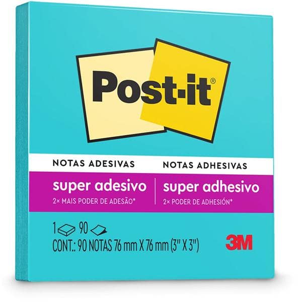 Bloco de Notas Super Adesivas Post-it Azul Elétrico 76 mm x 76 mm - 90 folhas - CX 1 UN