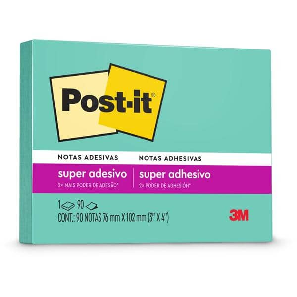 Bloco de Notas Super Adesivas Post-it Azul Aqua 76 mm x 102 mm - 90 folhas - CX 1 UN