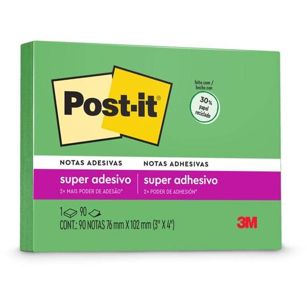 Bloco de Notas Super Adesivas Post-it Verde 76 mm x 102 mm - 90 folhas - PT 1 UN