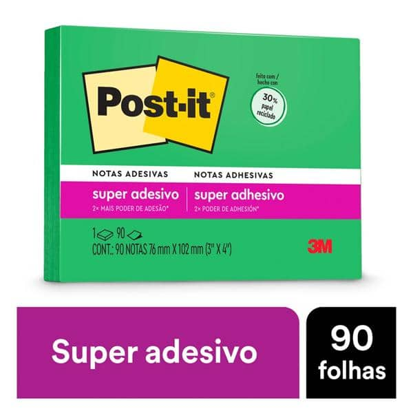 Bloco de Notas Super Adesivas Post-it Verde 76 mm x 102 mm - 90 folhas - PT 1 UN