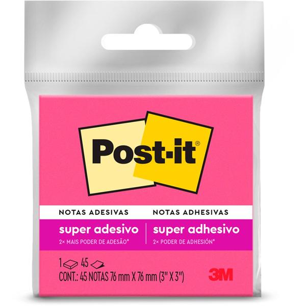 Bloco de Notas Super Adesivas Post-it Rosa 76 mm x 76 mm - 45 folhas - BT 1 UN