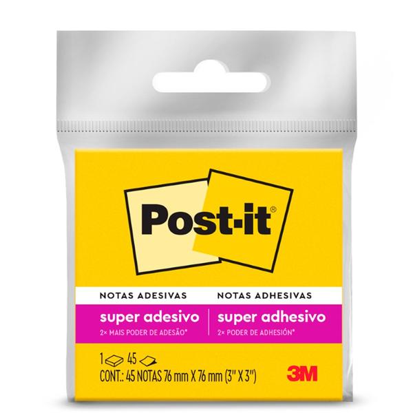 Bloco de Notas Super Adesivas Post-it Amarelo Neon 76 mm x 76 mm - 45 folhas - BT 1 UN