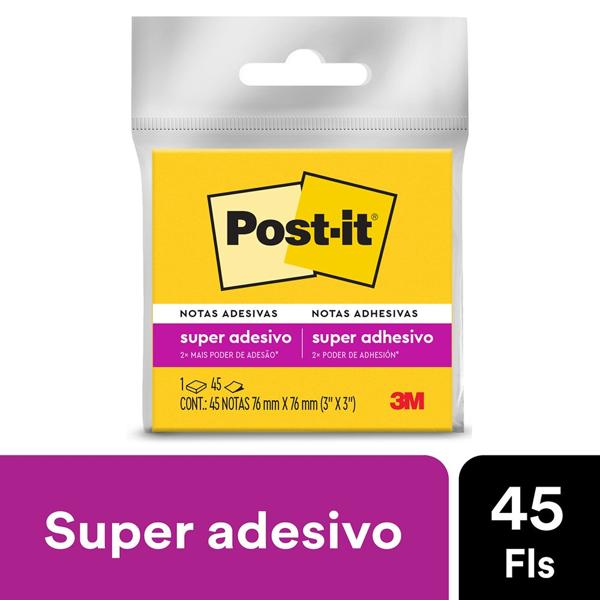 Bloco de Notas Super Adesivas Post-it Amarelo Neon 76 mm x 76 mm - 45 folhas - BT 1 UN