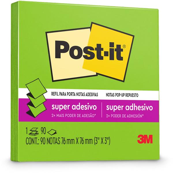 Bloco de Notas Super Adesivas Post-it Verde Neon 76 mm x 76 mm - 90 folhas - PT 1 UN