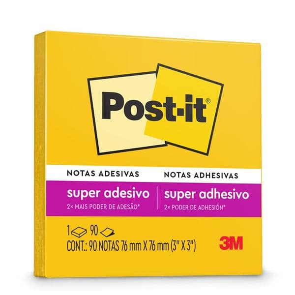 Bloco de Notas Super Adesivas Post-it Amarelo Sol 76 mm x 76 mm - 90 folhas - PT 1 UN