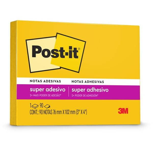 Bloco de Notas Super Adesivas Post-it Amarelo Sol 76 mm x 102 mm - 90 folhas - PT 1 UN