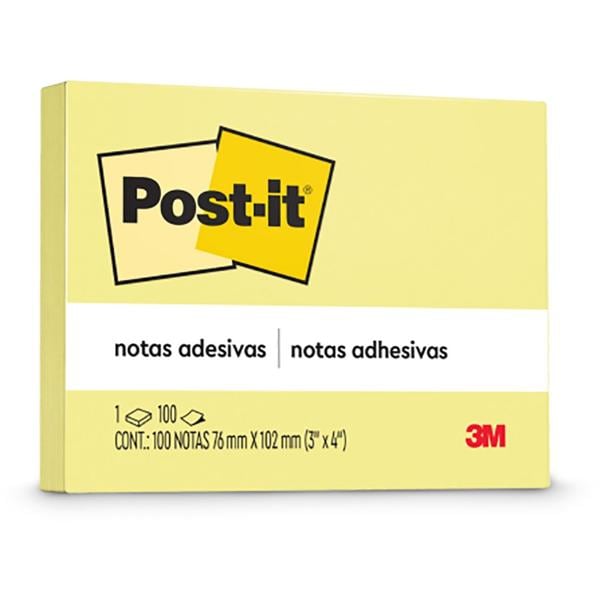 Bloco de Notas Adesivas Post-it Amarelo 76 mm x 102 mm - 100 folhas - PT 1 UN