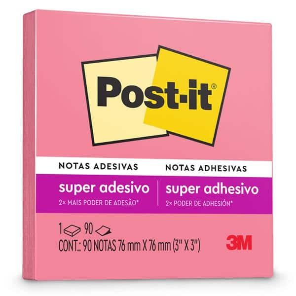 Bloco de Notas Super Adesivas Post-it Pink 76 mm x 76 mm - 90 folhas - PT 1 UN