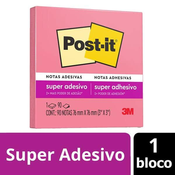 Bloco de Notas Super Adesivas Post-it Pink 76 mm x 76 mm - 90 folhas - PT 1 UN