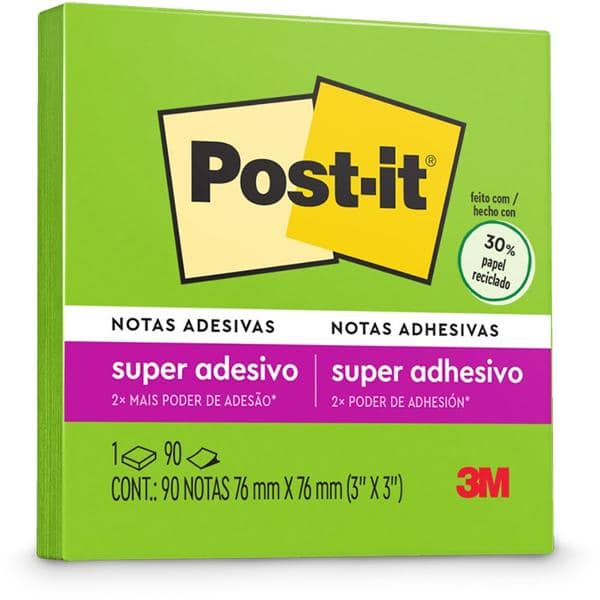 Bloco de Notas Super Adesivas Post-it Verde Limeade 76 mm x 76 mm - 90 folhas - PT 1 UN