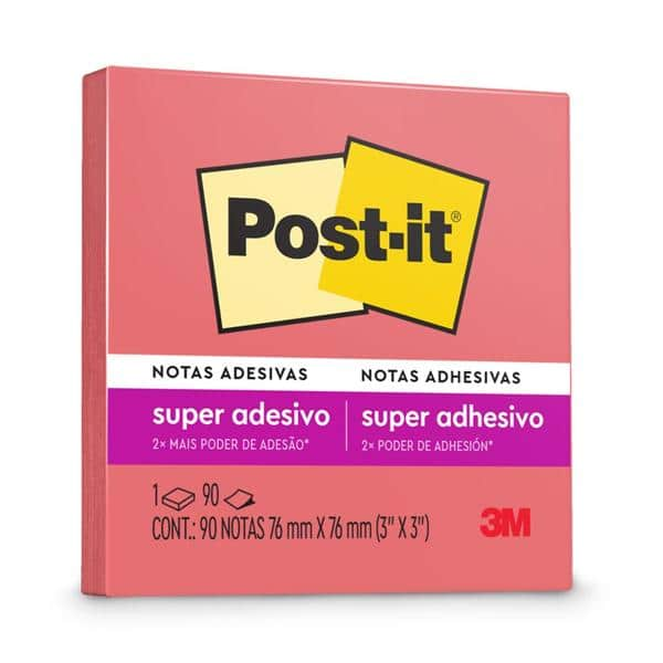 Bloco de Notas Super Adesivas Post-it Rosa Poppy 76 mm x 76 mm - 90 folhas - PT 1 UN