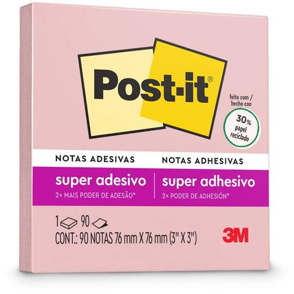 Bloco de Notas Super Adesivas Post-it Rosa Milênio 76 mm x 76 mm - 90 folhas - PT 1 UN