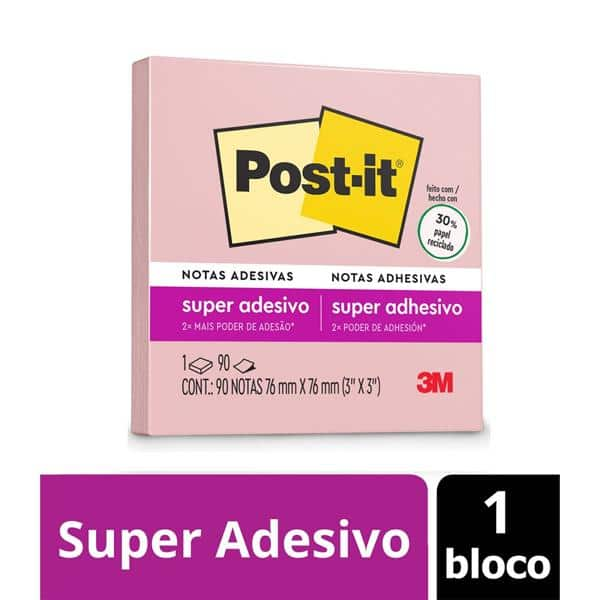 Bloco de Notas Super Adesivas Post-it Rosa Milênio 76 mm x 76 mm - 90 folhas - PT 1 UN