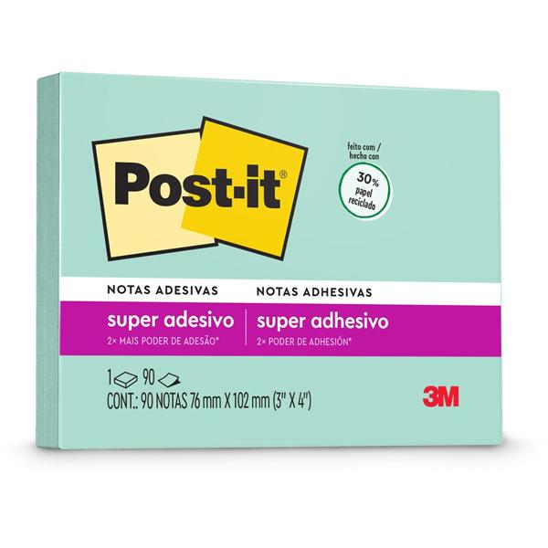 Bloco de Notas Super Adesivas Post-it Menta 76 mm x 102 mm - 90 folhas - PT 1 UN