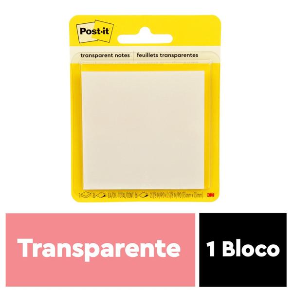 Bloco de Notas Adesivas Post-it Transparente, 73 mm x 73 mm, 36 folhas, 3M - BT 1 UN