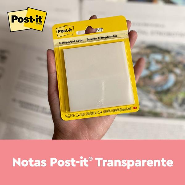 Bloco de Notas Adesivas Post-it Transparente, 73 mm x 73 mm, 36 folhas, 3M - BT 1 UN