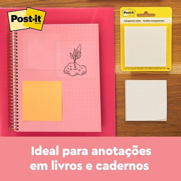 Bloco de Notas Adesivas Post-it Transparente, 73 mm x 73 mm, 36 folhas, 3M - BT 1 UN