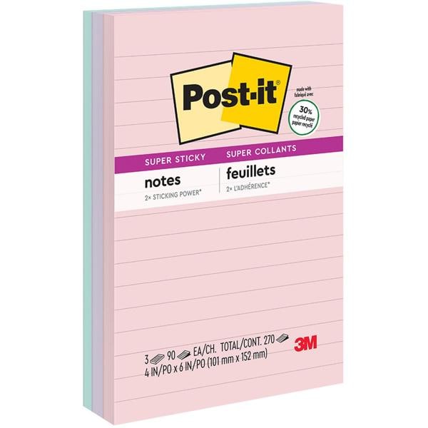 Bloco de Notas Adesivas pautado Post-it, Coleção Paixão por viajar, 101 mm x 152 mm, 270 folhas, 3M - BL 1 UN