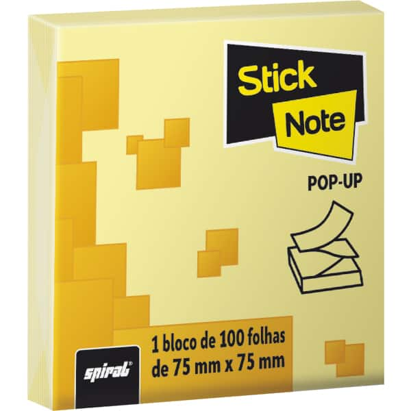 Bloco autoadesivo pop-up, 75mm x 75mm, Amarelo, com 100 folhas, KA7151, Stick Note - PT 1 UN