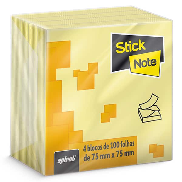 Bloco Adesivo Pop-Up 75mm X 75mm Amarelo com 400 Folhas Stick Note - PT 4 UN