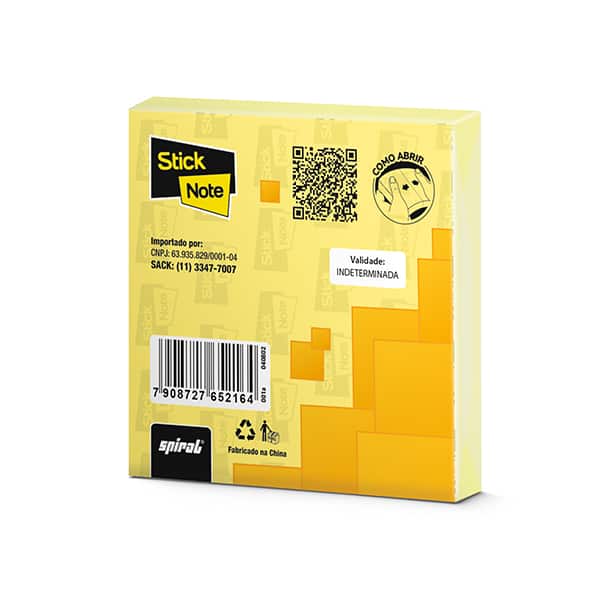Bloco autoadesivo 76x76mm am neon c/100fls Stick Note PT 1 UN Bloco autoadesivo 76x76mm am neon c/100fls Stick Note PT 1 UN