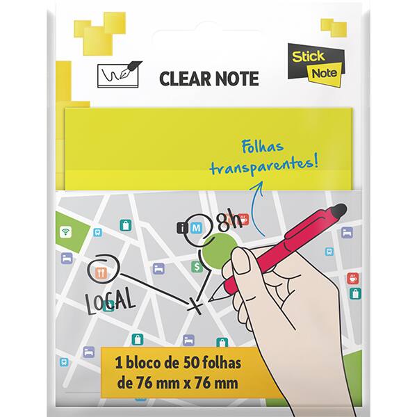 Bloco autoadesivo 76x76mm  transp. amarelo c/50fls . Stick Note PT 1 UN