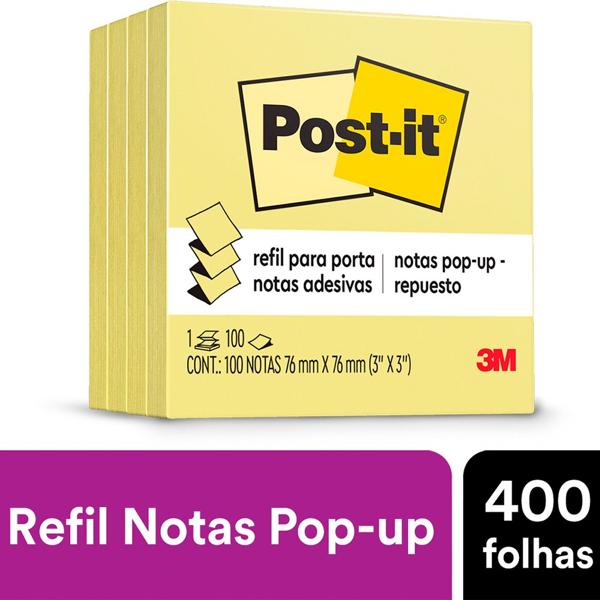 Bloco de Notas Adesivas Post-it Refil Amarelo 76 mm x 76 mm - 100 folhas - Leve + Por menos - PT 4 BL