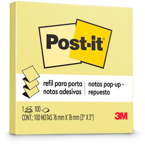 Bloco de Notas Adesivas Post-it Refil Amarelo 76 mm x 76 mm - 100 folhas - PT 1 UN