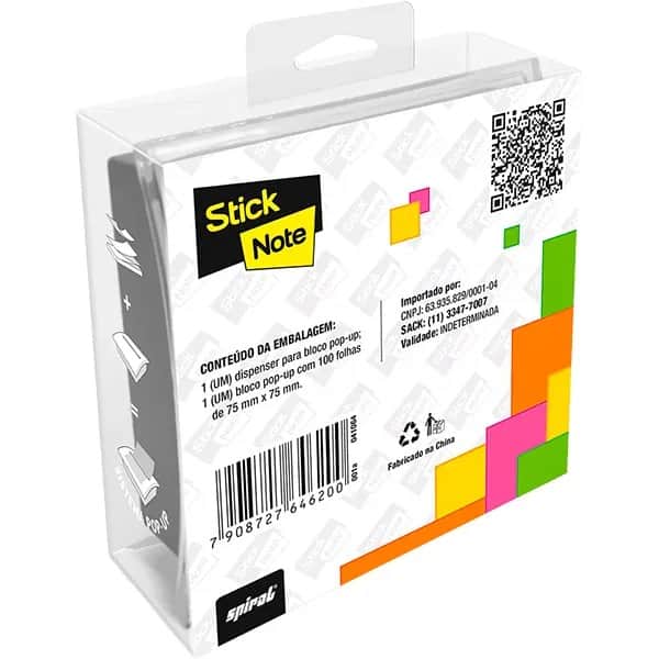 Suporte para Notas Adesivas Pop-up com Bloco 75x75mm com 100 folhas, Stick Note - PT 1 UN Suporte para Notas Adesivas Pop-up com Bloco 75x75mm com 100 folhas, Stick Note - PT 1 UN