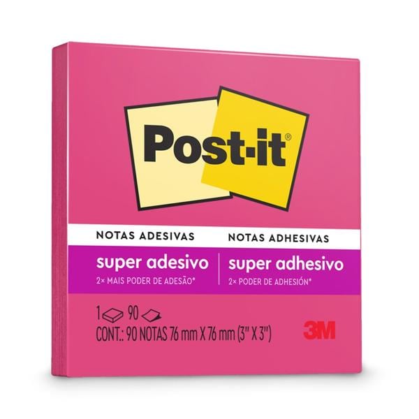 Bloco de Notas Super Adesivas Post-it Pink Neon 76 mm x 76 mm - 90 folhas - PT 1 UN