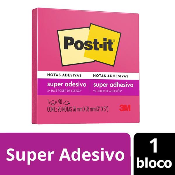 Bloco de Notas Super Adesivas Post-it Pink Neon 76 mm x 76 mm - 90 folhas - PT 1 UN