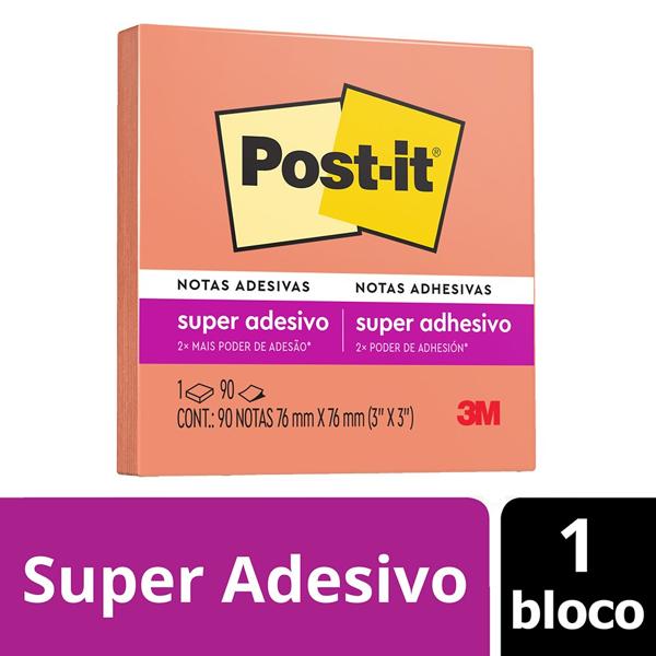 Bloco de Notas Super Adesivas Post-it Reciclado Damasco 76 mm x 76 mm - 90 folhas - PT 1 UN