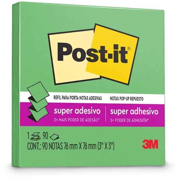 Bloco de Notas Super Adesivas Post-it Refil Verde Limão 76 mm x 76 mm - 90 folhas - PT 1 UN