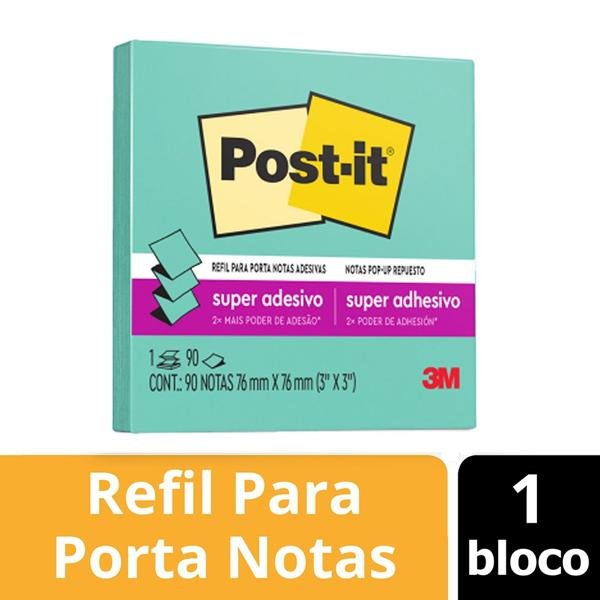 Bloco Adesivo Post-it® 76x76 Refil Puxa Fácil Azul Aqua com 90 folhas 3M PT 1 UN