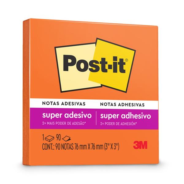 Bloco de Notas Super Adesivas Post-it Laranja Neon 76 mm x 76 mm - 90 folhas - PT 1 UN