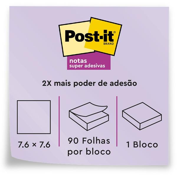 Bloco de Notas Super Adesivas Post-it Azul 76 mm x 76 mm - 90 folhas - PT 1 UN