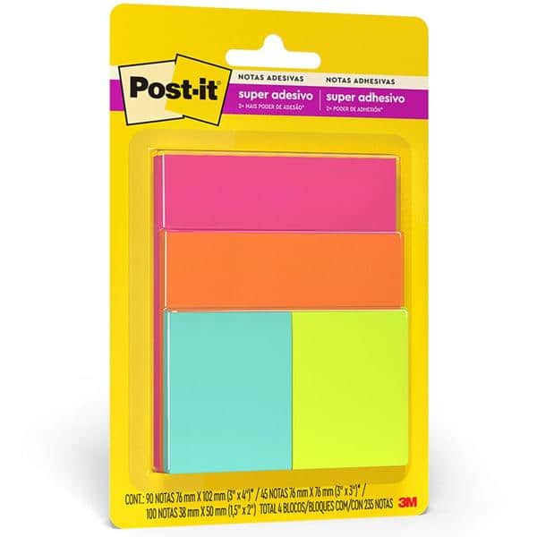 Blocos de Notas Adesivas Post-it Cascata – 3 Blocos de 76 mm x 76 mm – 45 folhas cada - PT 4 UN