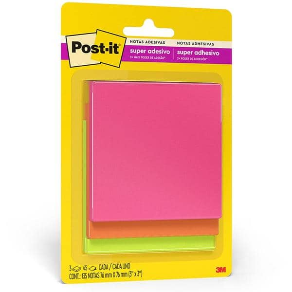 Blocos de Notas Adesivas Post-it Cascata - 3 Blocos de 76 mm x 76 mm - 45 folhas cada - PT 3 UN