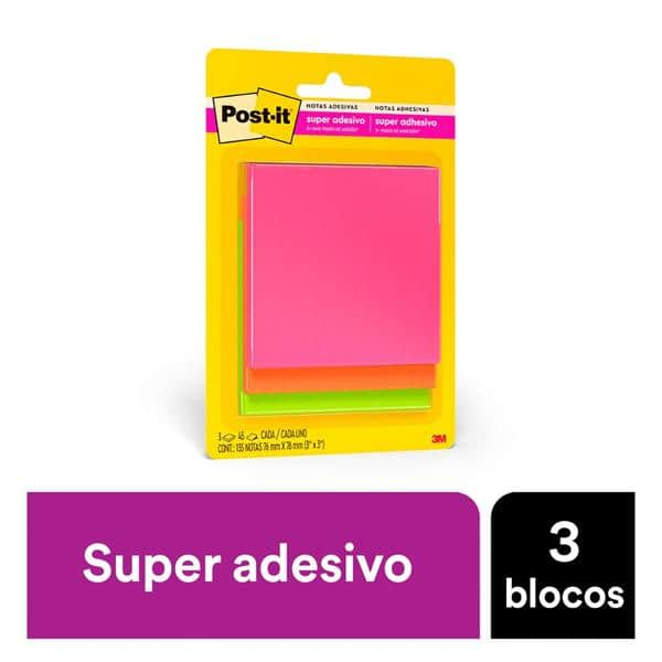 Blocos de Notas Adesivas Post-it Cascata - 3 Blocos de 76 mm x 76 mm - 45 folhas cada - PT 3 UN