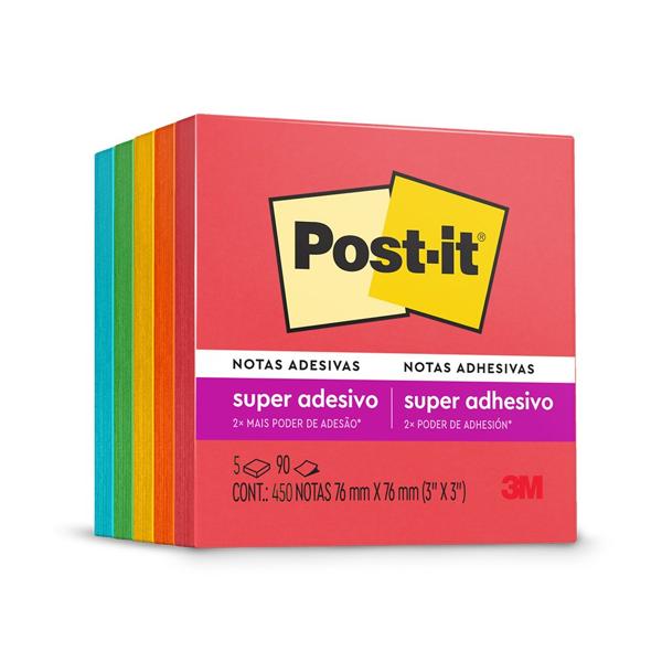 Bloco de Notas Adesivas Post-it Coleção Diversão, 5 blocos, 76x76mm, 450 folhas, 3M - PT 1 UN