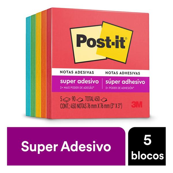 Bloco de Notas Adesivas Post-it Coleção Diversão, 5 blocos, 76x76mm, 450 folhas, 3M - PT 1 UN