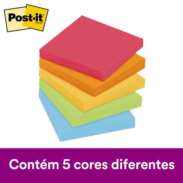 Bloco de Notas Adesivas Post-it Coleção Diversão, 5 blocos, 76x76mm, 450 folhas, 3M - PT 1 UN