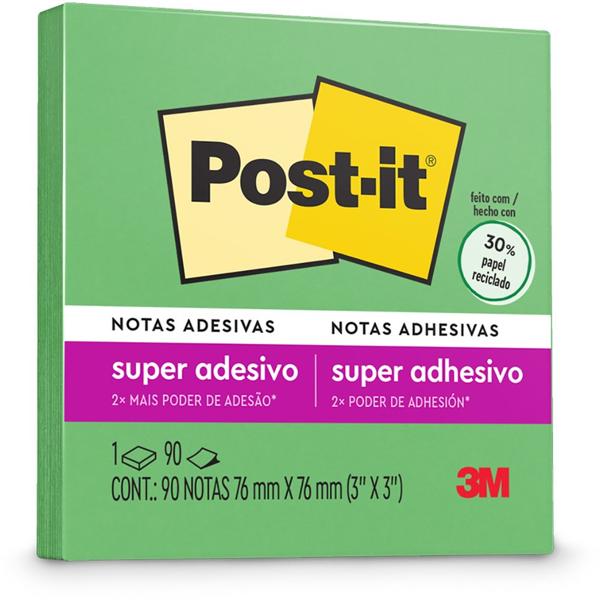 Bloco de Notas Super Adesivas Post-it Verde 76 mm x 76 mm - 90 folhas - PT 1 UN