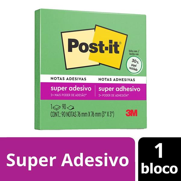 Bloco de Notas Super Adesivas Post-it Verde 76 mm x 76 mm - 90 folhas - PT 1 UN