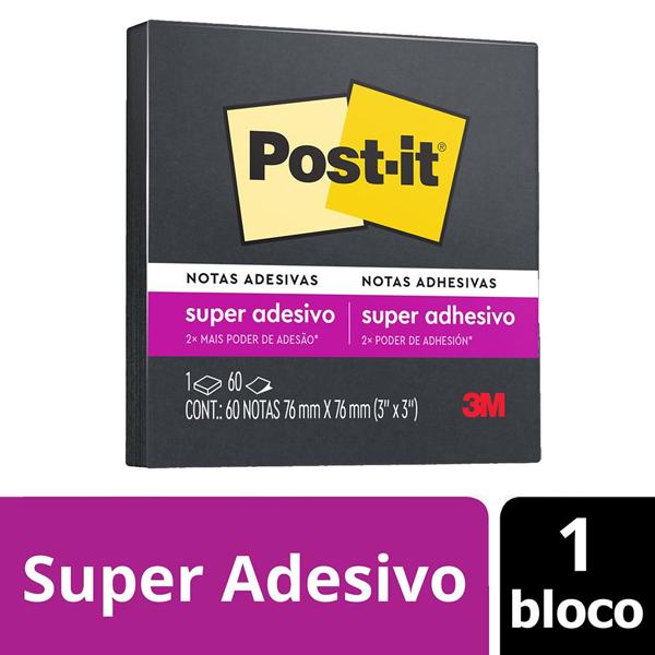 Bloco de Notas Super Adesivas Post-it Preto 76 mm x 76 mm - 60 folhas - PT 1 UN