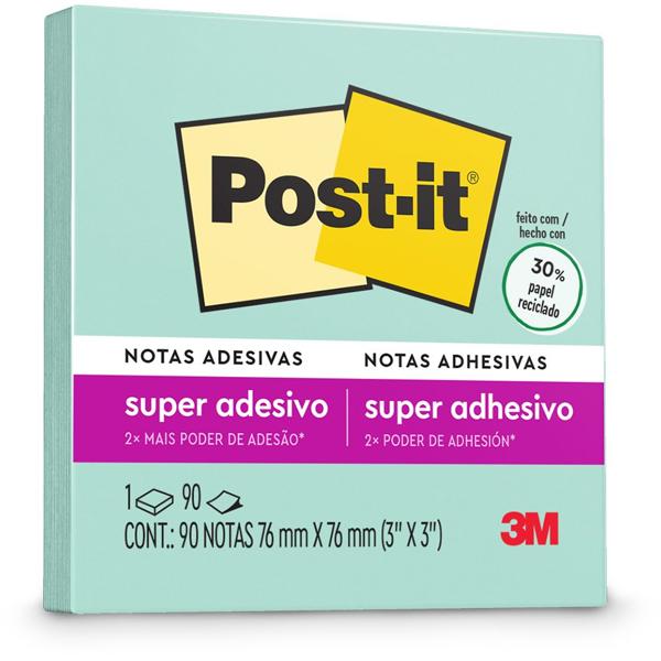 Bloco de Notas Super Adesivas Post-it Menta 76 mm x 76 mm - 90 folhas - PT 1 UN