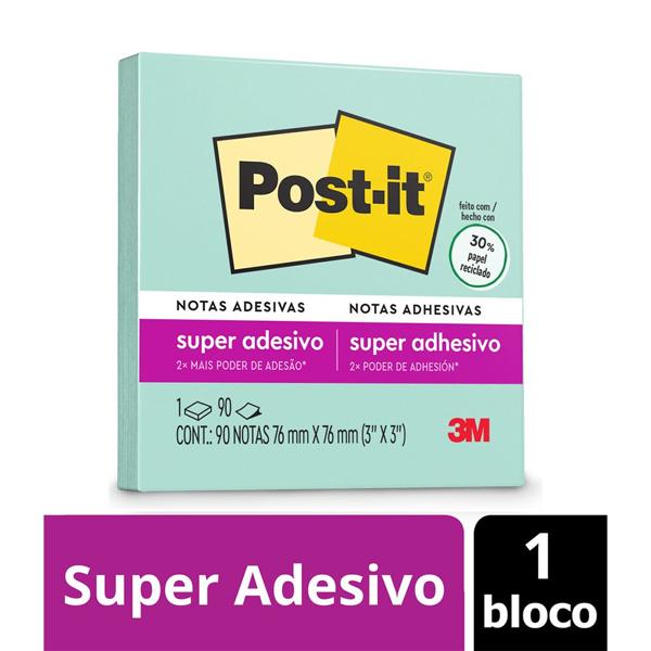 Bloco de Notas Super Adesivas Post-it Menta 76 mm x 76 mm - 90 folhas - PT 1 UN