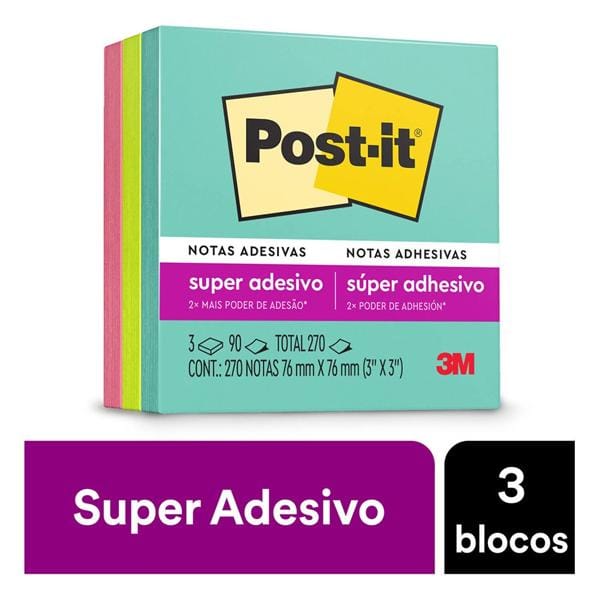 Bloco de Notas Adesivas Post-it Coleção Supernova, 3 blocos, 76x76mm, 270 folhas, 3M - PT 1 BL